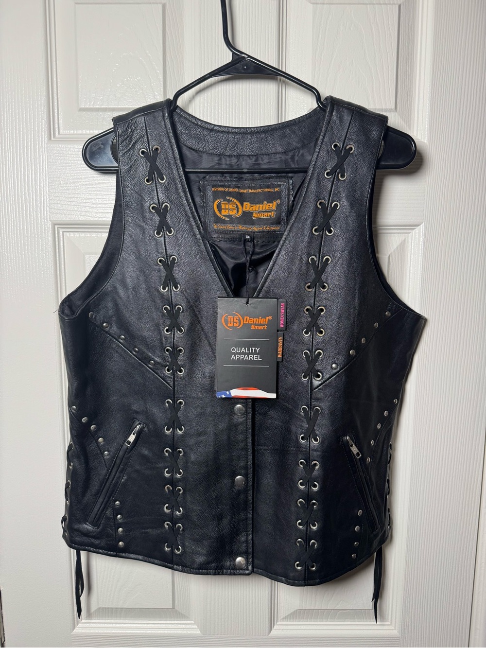 Women's Black Leather Lace-Up Vest